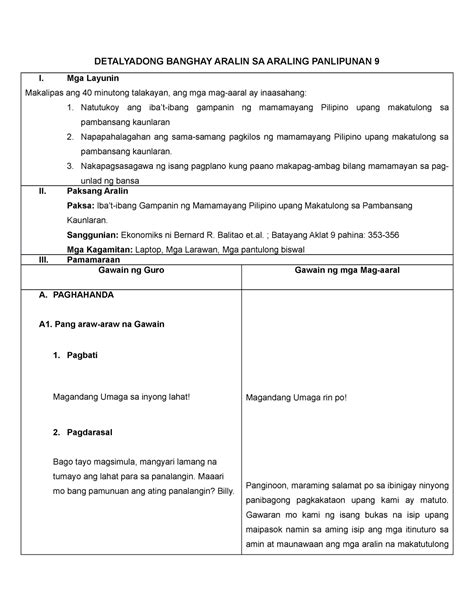 Mga bahagi ng banghay aralin sa araling panlipunan 3 pdf